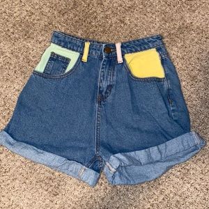 Denim, color block shorts from Princess Polly! Size XS :)